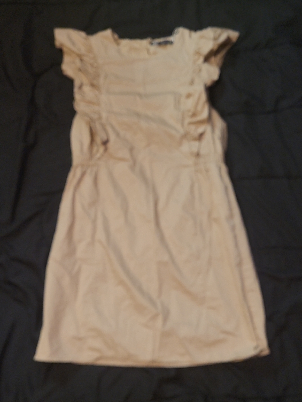 Beige Ruffle Sleeve Sheath Dress
